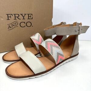 Frye & Co Port 2 Band Leather Sandal Peach Multicolor Women 8M NWB